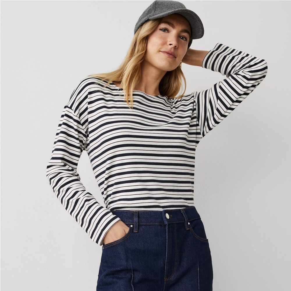 Ann Taylor Weekend Collection Stripe Relaxed Long Sleeve Top